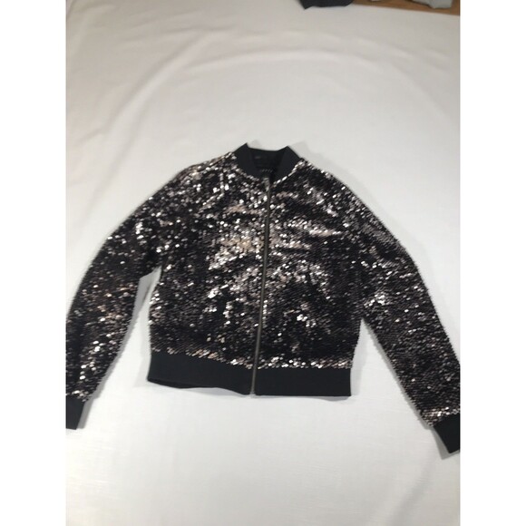 Aeropostale Sequins Jacket Zip Black Collar/Cuffs Size Medium - Picture 1 of 8